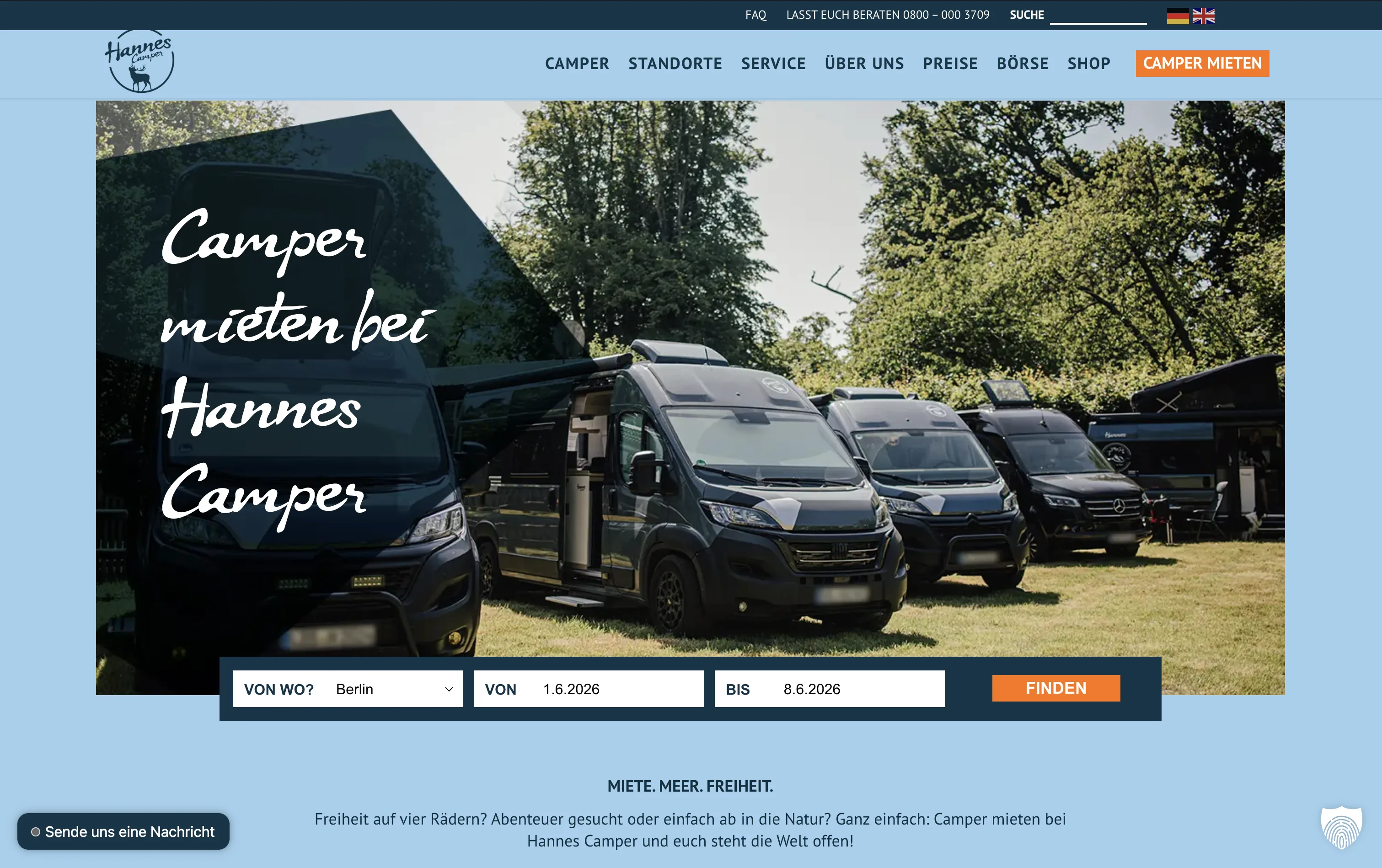 Detailansicht der Website Hannes Camper