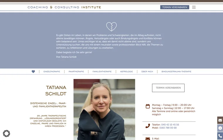 Projektansicht der Website Paar- und Familientherapie